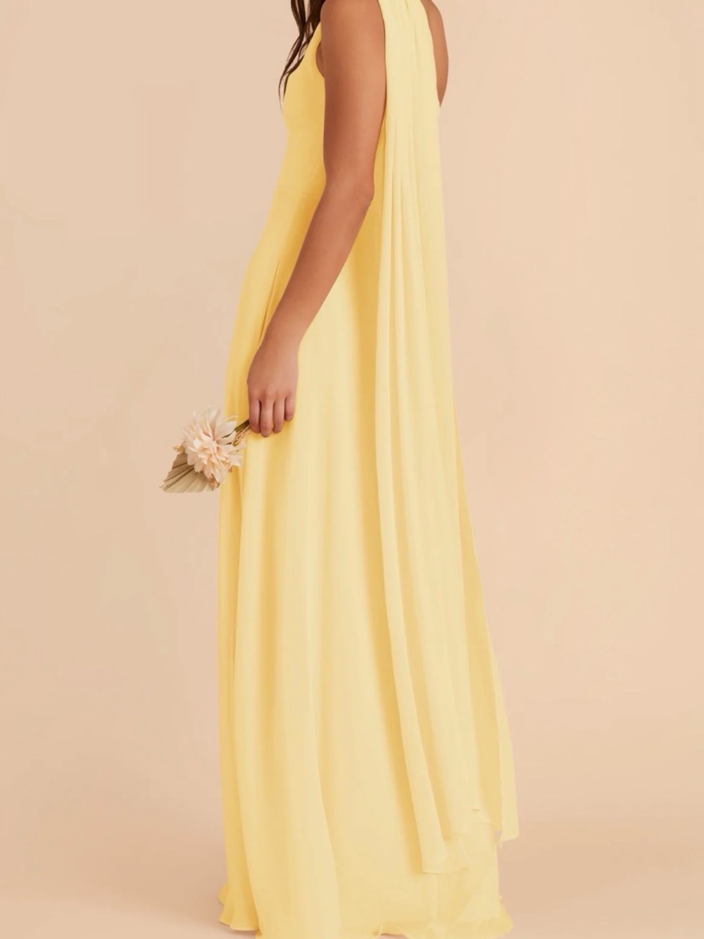 Birdy Grey Melissa Chiffon One Shoulder Bow Dress Lemon Chiffon, Size M